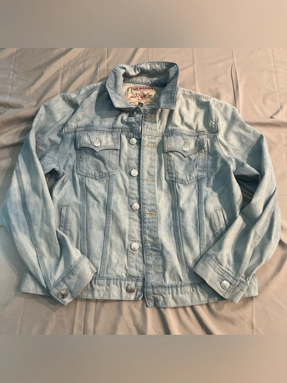 Y2K True Religion Mens Jesse Single Needle Denim Jacket L 108073 Light Wash Jean